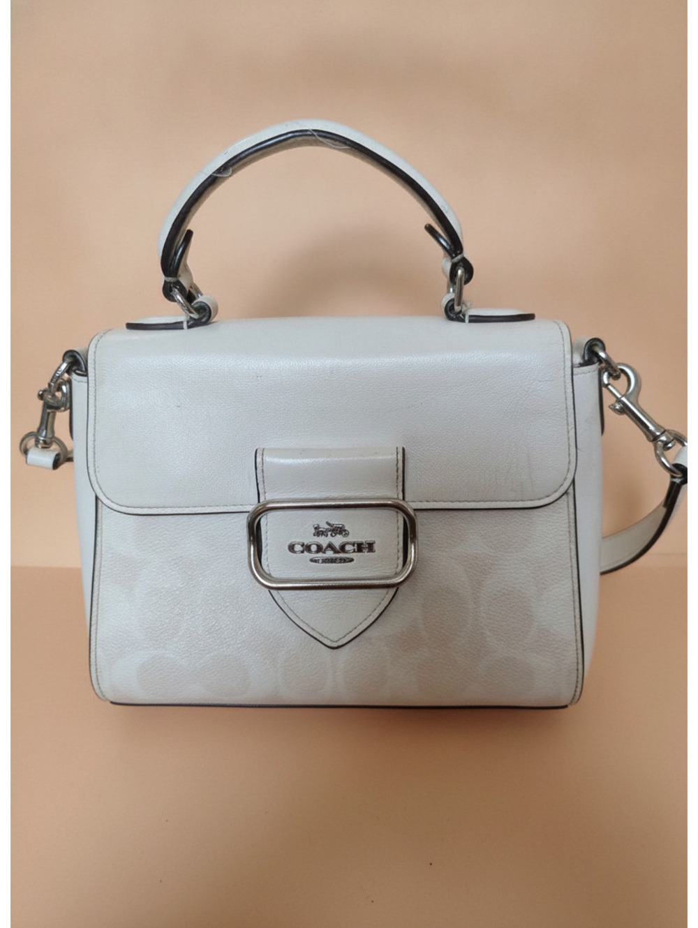 Coach Morgan Top Handle Satchel Purse with Detachable Shoulder Strap in White